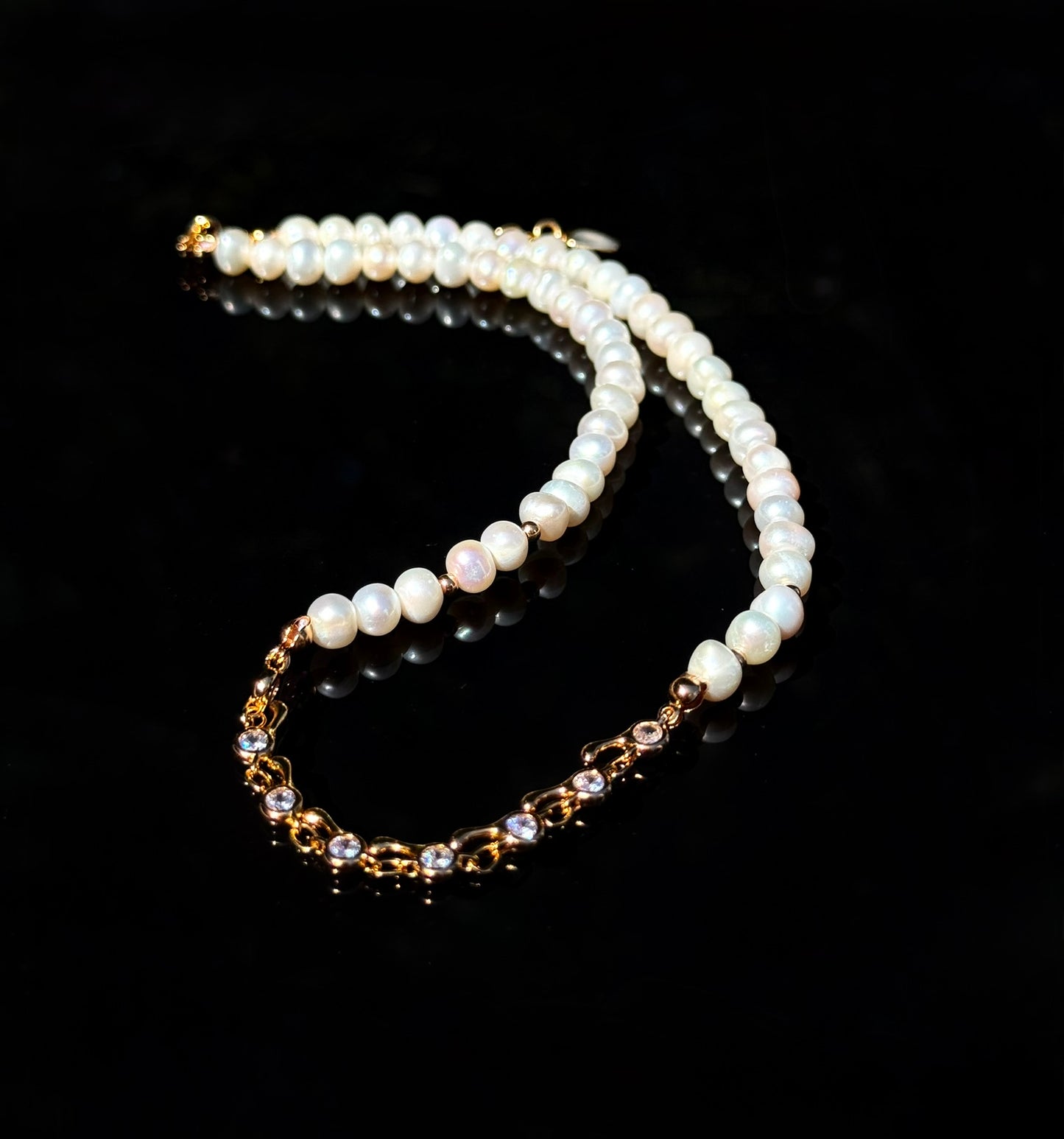 S925 Sterling Freshwater Pearl Rhinstone Elegance Necklace