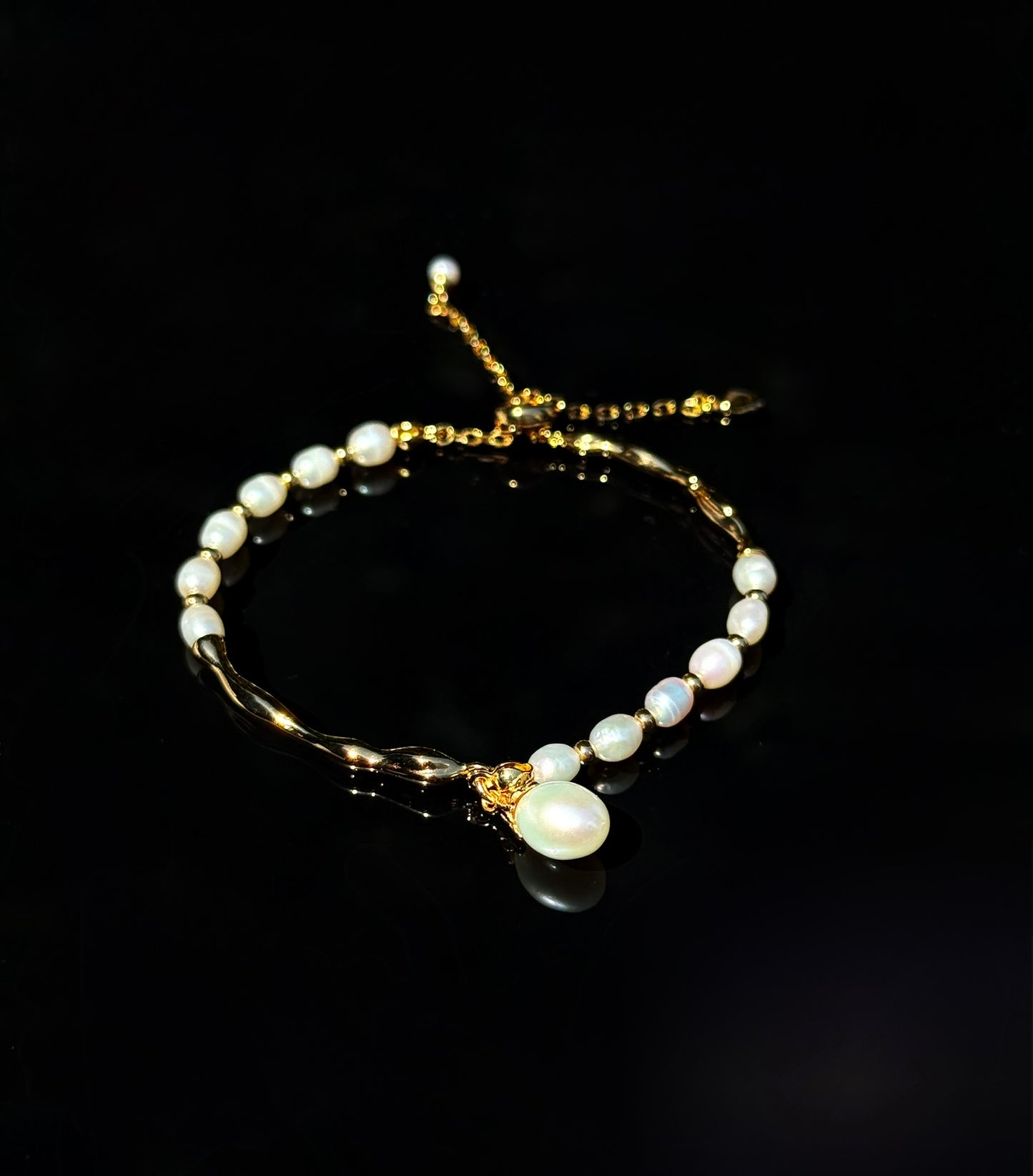 S925 Sterling Lava Flow Freshwater Pearl Chain Bracelet