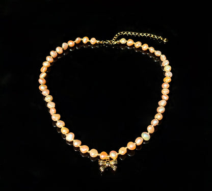 S925 Sterling Freshwater Pearl Necklace with Radiant Champagne Glow