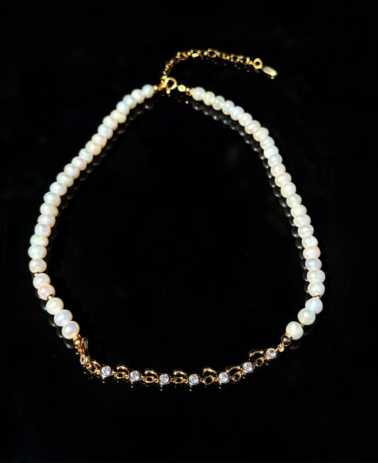 S925 Sterling Freshwater Pearl Rhinstone Elegance Necklace