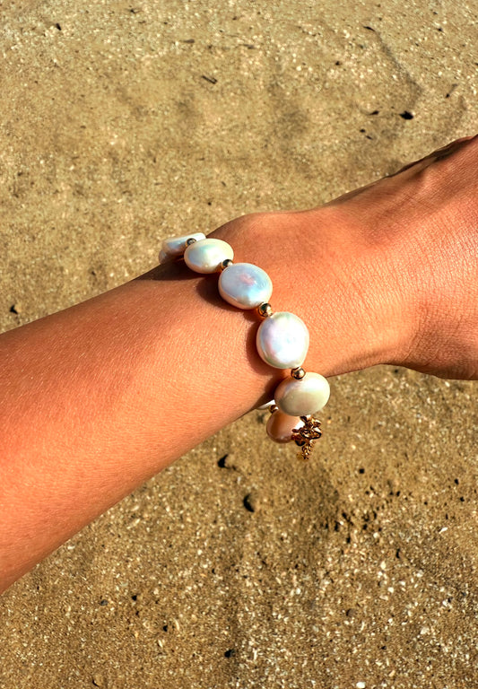 S925 Silver Vintage Gold Baroque Pearl Bracelet