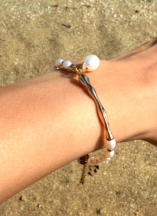 S925 Sterling Lava Flow Freshwater Pearl Chain Bracelet