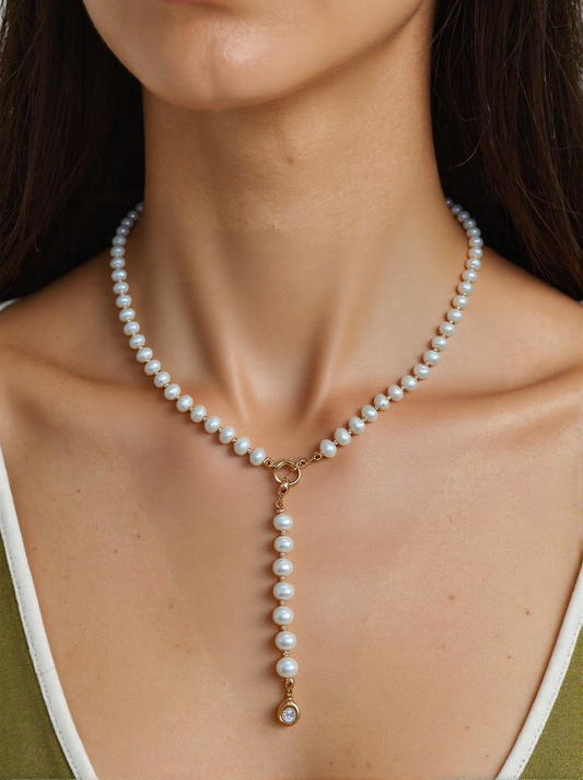 S925 Sterling Freshwater Pearl Necklace with Sparkling Zircon Pendant