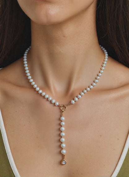 S925 Sterling Freshwater Pearl Necklace with Sparkling Zircon Pendant