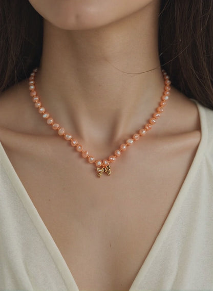 S925 Sterling Freshwater Pearl Necklace with Radiant Champagne Glow